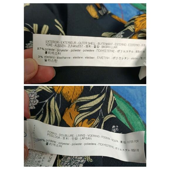 ZARA Floral Lace Up Back Babydoll Midi Stretch Dress Short Sleeve M Black Orange - Picture 9 of 15